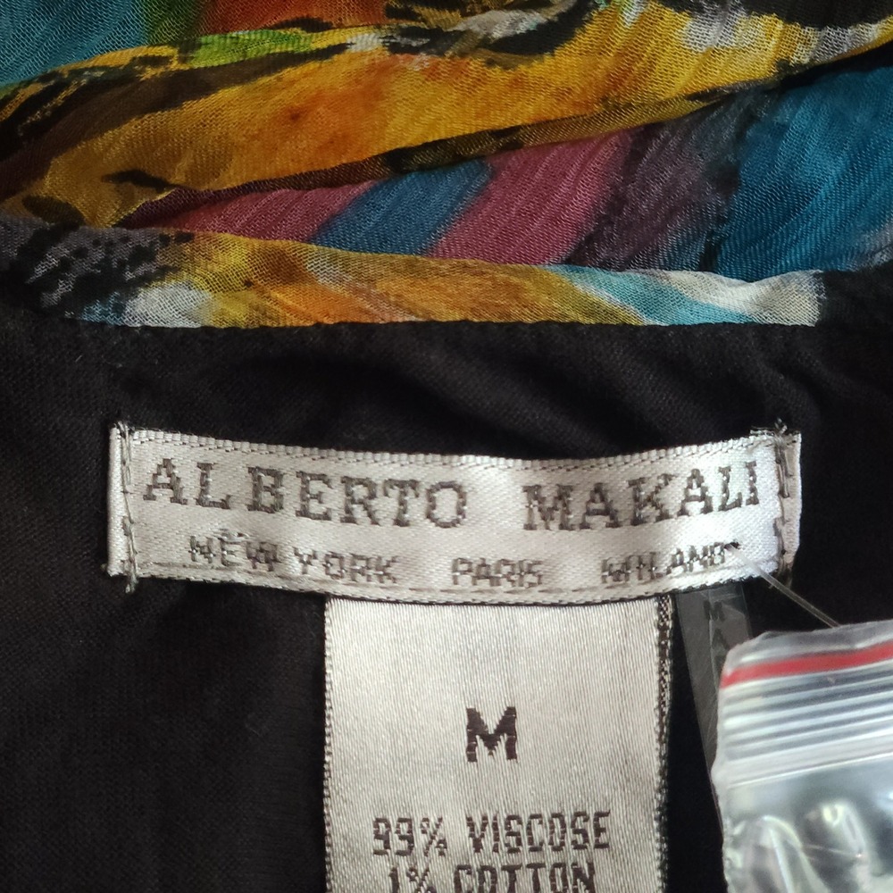 ALBERTO MAKALI Beaded Shoulder Abstract Shift Dress Silk-Feel Medium NWT $250 - Picture 4 of 7